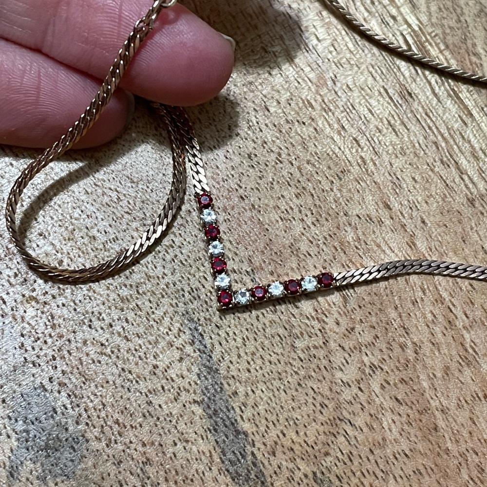Avon Diamond and Ruby Gold V Necklace